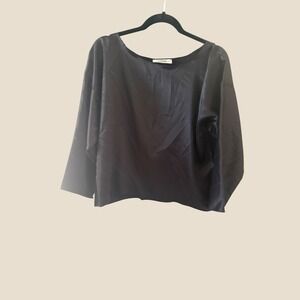 Zoran Black 100% Silk Boat Neck Long Sleeve Minimalist Blouse Made in USA